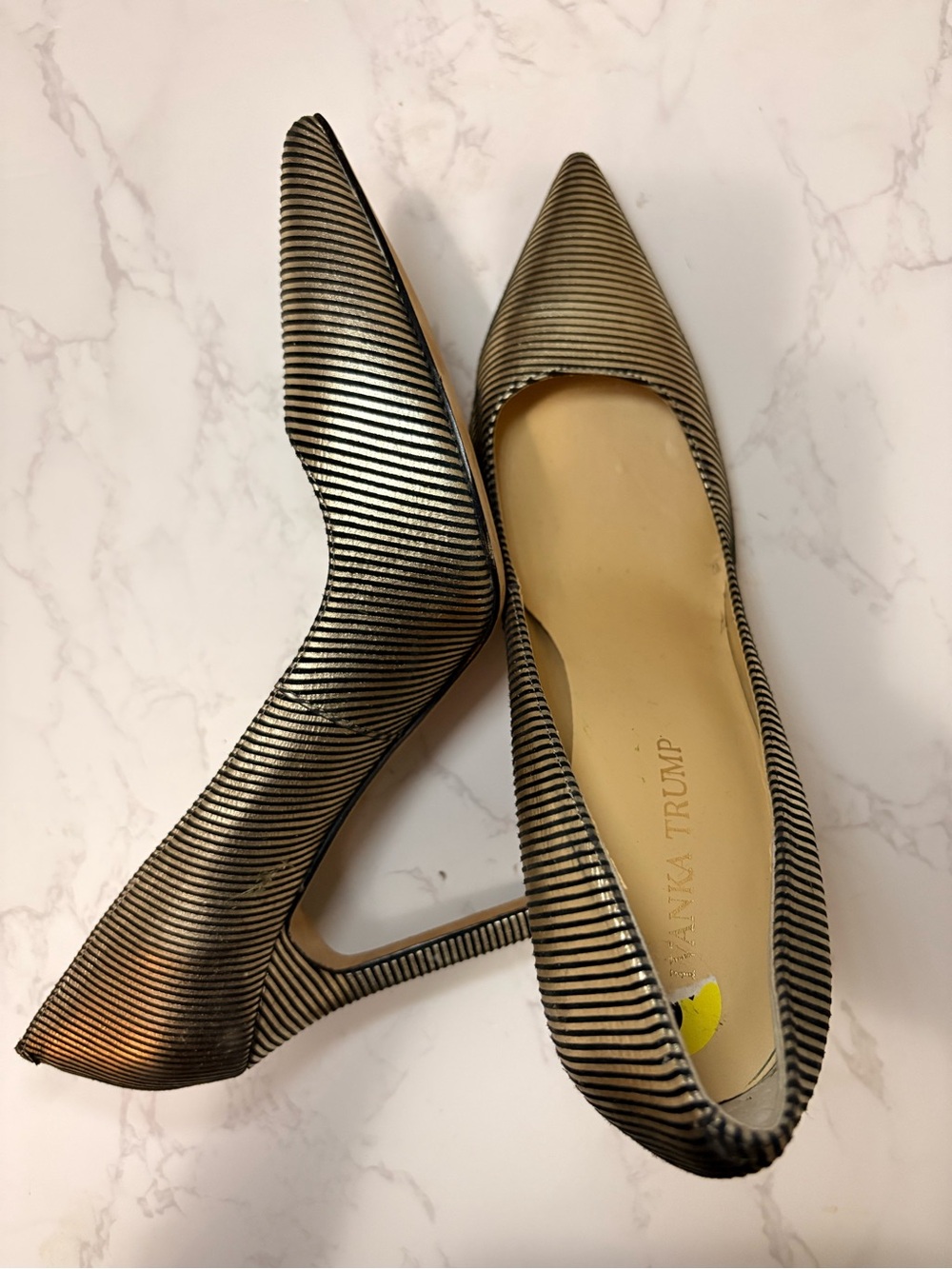 Ivanka Trump Metallic Stripped Pointed Toe Pumps - Gold/Black